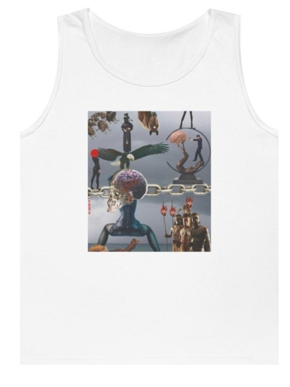 Al Blue designed,Graphic White Tank Top with Surreal Collage Print